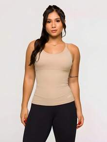 Women's Fitness Tank Top With Spaghetti Straps, Smooth Microfiber, Cool Touch, Ideal For Gym, Running, And Sports. - Màu be - Xem 6