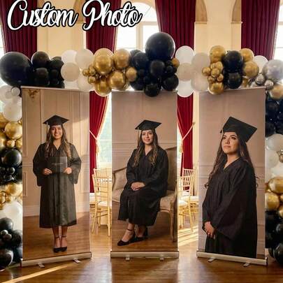 1pc Customized Banner, Personalized Photo Polyester Banner, Outdoor Event And Porch Decor Background, Suitable For Weddings, Birthdays And General Celebrations, Ideal For Christmas, Thanksgiving And Various Festivities, Custom Printed Background, Applicable For Indoor, Garden, Fence And Any Occasion Perfect Party Decoration