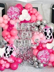 15pcs Lets Go Girls Party Balloon Set, Includes Lets Go Girls Silver Letter Banner, Boots, 22 Inch 4D Pink Disco Ball, Suitable For Bachelorette Party, Bridal Shower, Disco Western Theme Party, Birthday, Last Rodeo - Multicolor - View 6
