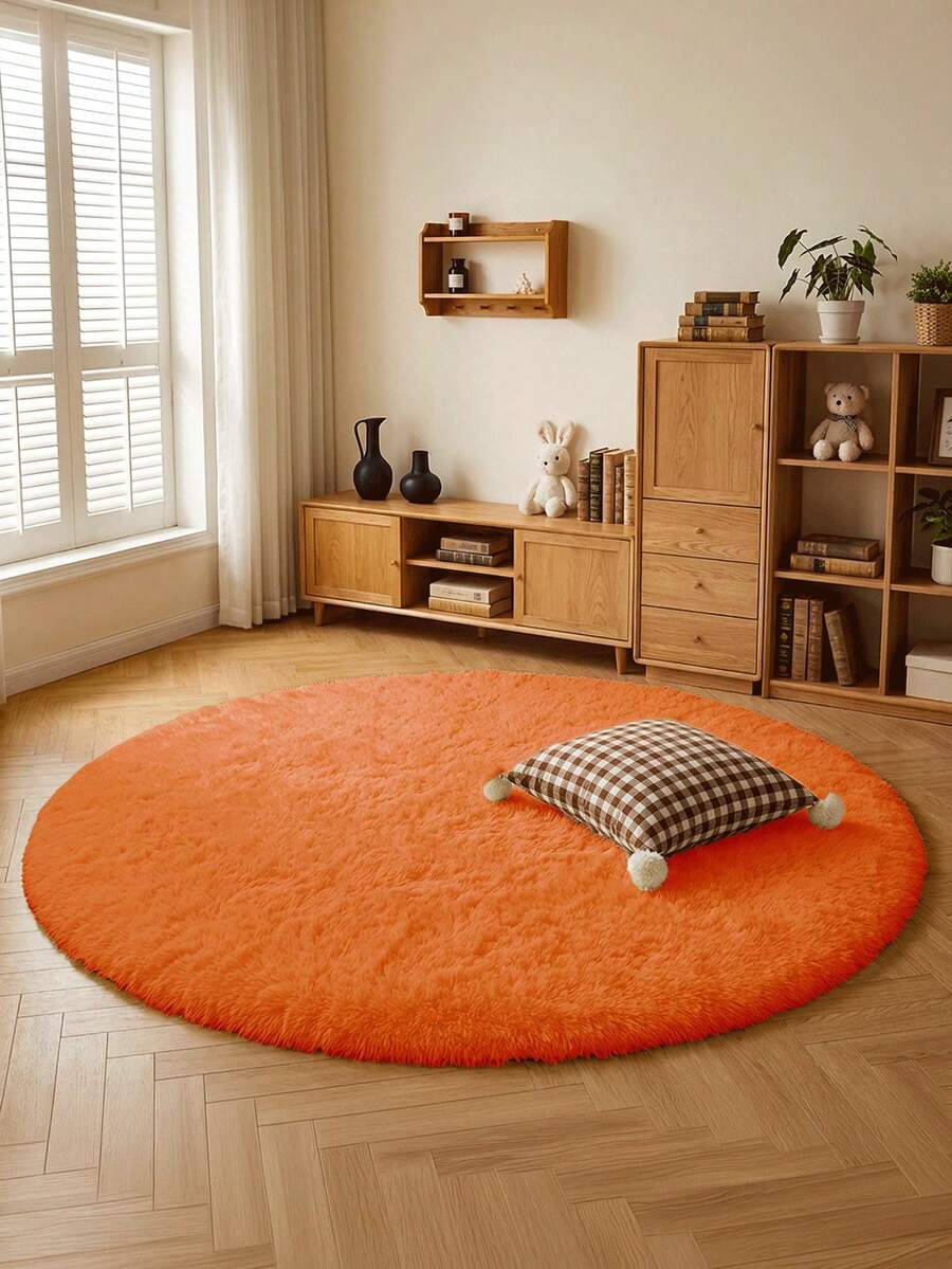 1 pieza Alfombra redonda de peluche/Alfombra de área suave y gruesa para sala de estar y dormitorio, con aislamiento acústico y apta para mascotas, adecuada para dormitorio, estudio, todo el año, con opciones de multicolor, fácil de limpiar - Alfombra redonda de felpa - Ver 1