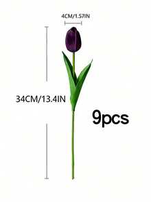 Bó hoa giả Tulip màu tím đậm, 1/5/10 cành, cao 34cm/13.4in, trang trí lãng mạn cho Ngày Valentine, nhà cửa, văn phòng, đám cưới, phong cách Boho, tiệc tùng ngày lễ, trang trại mùa thu. - Nhiều màu - Xem 21