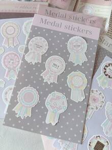 Glittery Medal Ribbon Sticker Set, Multi-Use Rosette Decals For Scrapbooking, Journaling, Birthday Gifts, Party Favors & DIY Projects Stickers Scrapbook Supplies School Supplies - Color - View 7