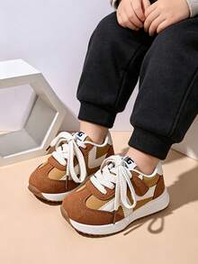 1 Pair Toddler Boys' Colorblock PU Hook And Loop Design Flat Casual Cute Athletic Shoes, Suitable For Spring & Autumn - Yellow - View 3