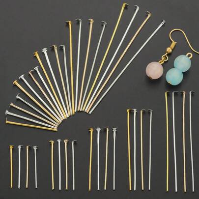 100个20mm/24mm/30mm/40mm/50mm混合尺寸平底别针，适用于DIY手链、串珠、耳钩、珠宝连接器、珠宝制作配件、耳环配件