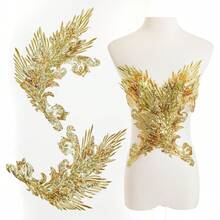 1 Pair Gold & Red Phoenix Sequin Embroidered Fabric Patch, Stage Costume, Wedding Dress DIY Decor Accessory - Cloth Patch - View 12