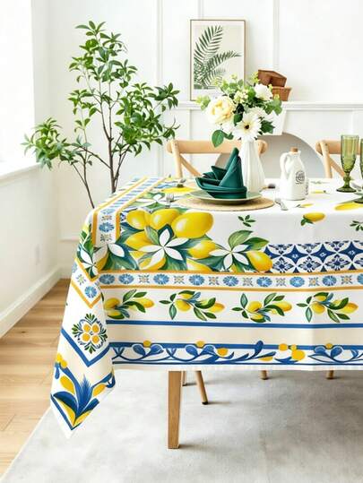 1 chiếc khăn trải bàn phong cách nghỉ dưỡng in hình chanh và hoa rừng, khăn trải bàn phong cách Boho, khăn phủ bàn ăn nhà bếp, sử dụng trong nhà và ngoài trời, trang trí nhà cửa, thích hợp cho Ngày Valentine, Ngày của Mẹ, đám cưới, sinh nhật, kỷ niệm.