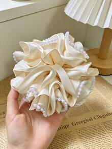 1件优雅米色香槟色薄纱珍珠刺绣发圈，奢华小众发饰 - 彩色 - 查看 8