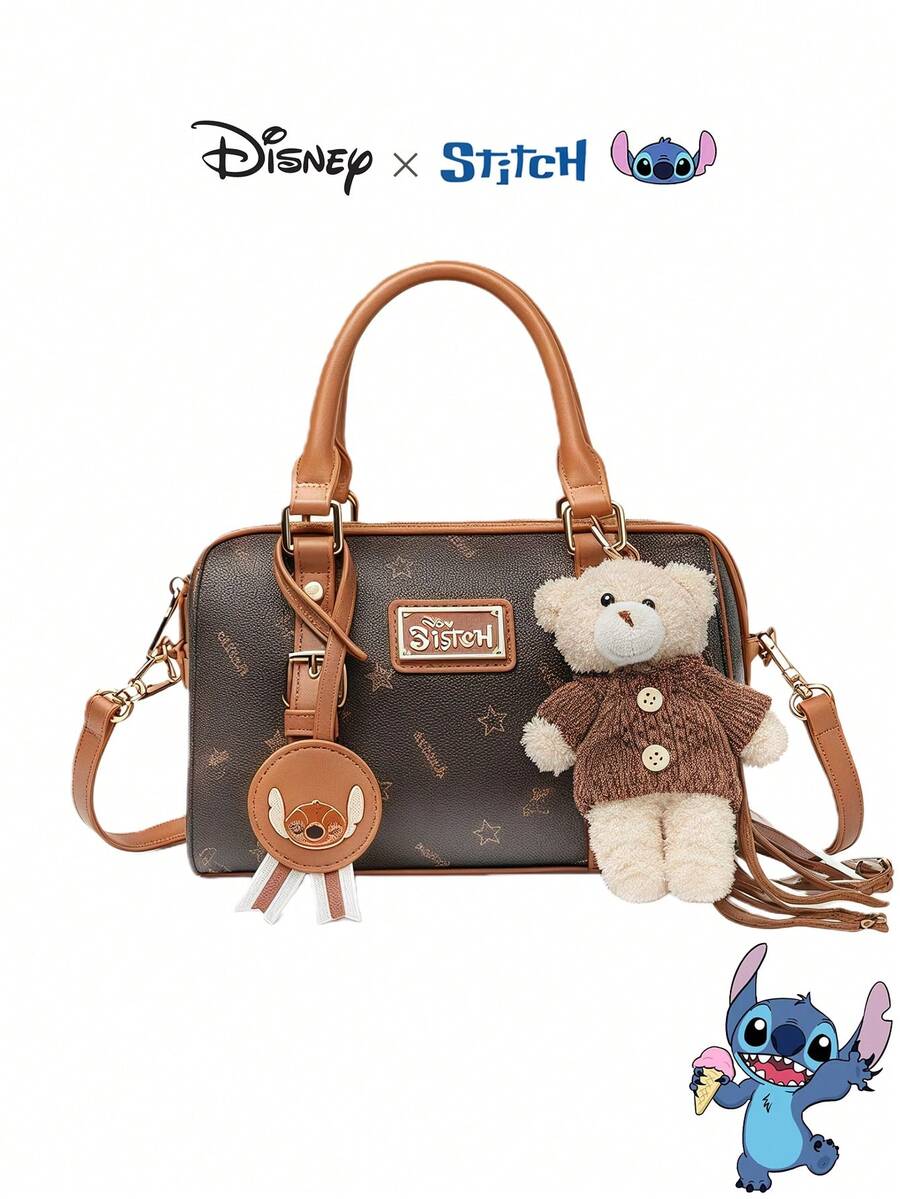 Disney 迪士尼正版史迪奇联名系列吊饰及史迪奇印花迷你波士顿包 - 卡通印花手提包，休闲时尚斜挎包，生日礼物