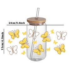 Bộ 4 miếng dán chuyển nhiệt UV DTF chủ đề tươi mới, họa tiết hoa cúc và bướm cho ly 16oz, giấy chuyển nhiệt cho bình nước, nhãn dán 3D pha lê, decal chống trầy xước. - Nhiều màu - Xem 2