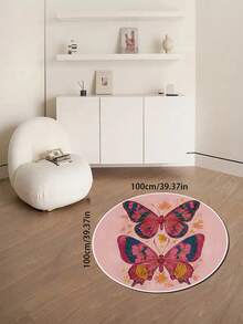 1pc Pink Butterfly Heart Pattern Round Carpet, Cute Girly Style, Suitable For Celebrations, Exhibitions, Openings, Indoor & Outdoor Decor, Multi-Scene Carpet/Mat, Decorative Carpet, Bedroom Decor, Small Rug, Carpet, Home Decor - Multicolor - View 17
