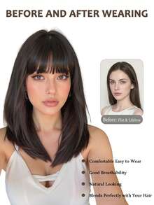 女士轻盈刘海假发，自然法式前额造型，无缝设计，轻盈舒适，直刘海，合成假发 - 彩色 - 查看 5