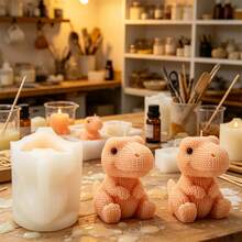 Molde de Silicone para Vela 3D de Dinossauro em Tricô, Molde de Resina de T-Rex Fofo Sentado para Velas Aromáticas DIY, Sabonete, Gesso, Decoração de Casa, Presente Artesanal, Molde de Silicone para Fabricação de Velas - T-Rex - Visão 8