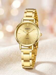 JasonRolls Gaiety 2件組優雅女款手錶套組，極簡時尚金色合金錶殼石英錶搭配愛心字母合金手鍊，適合日常穿搭與度假佩戴，亦可作為女友、母親的生日禮物或母親節禮物 - 金色 - 查看 3