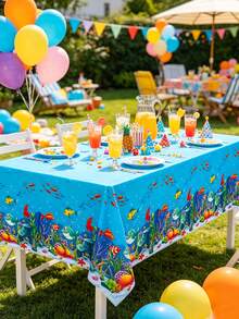 1/2/4pcs Summer Beach Party, Pool-Themed Party Decorative Plastic Tablecloths, Suitable For Graduation, Birthday Celebrations, Pool Party - Multicolor - View 11