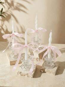 1/4 Set de velas espirales francesas blancas y velas con lazos rosas, adecuadas para decoración de bodas, regreso a clases, regalos de cumpleaños y recuerdos, regalos de velas de graduación, creación de ambiente, regalos del Día de San Valentín, regalos de pareja, regalos de mujer, regalos de niña, regalos de boda, recuerdos de boda, decoración de habitación, regalos de Halloween, regalos de Navidad, regalos para mejores amigos, regalos de graduación, regalos del Día de la Madre, decoración del hogar, decoración de cumpleaños - Juego de velas cónicas blancas con forma de espiral francesa y velas con lazos rosas. - Ver 4