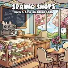 1 Spring-Themed Coloring Book, 24 Single-Sided Pages, Featuring Scenes Of Stores, Local Markets, Cafes, And Boutiques To Capture The Warm Atmosphere Of The Season. Suitable For Adults And Teenagers, An Ideal Choice For Stress Relief, Relaxation, And Enjoying Seasonal Fun Activities. - Single Piece - View 6