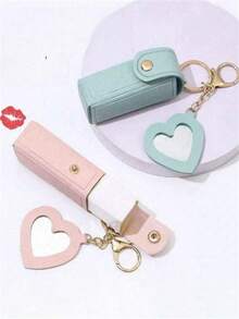 4pcs/Set Lipstick Holder With Heart-Shaped Mirror, Useful For Women Makeup, Key Chain. Heart-Shaped Mirror Decorated Lipstick Case, Multi-Color Women Makeup Bag, Heart-Shaped And Bag Decor Fashion Keychain Pendant, Wallet, Purse, Bag Accessories, Storage Pouch ,Jewellery Box,Pouch,Makeup Brush Holder,Brush Holder,Perfume Organiser,Pouch Bag,Gifts For Women,Christmas Gifts,Gift Ideas For Women,Room Decor - Multicolor - View 5