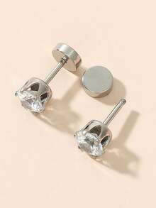 2颗6毫米锆石圆形不锈钢耳钉，简约时尚，男女皆宜，日常佩戴 - 6mm - 查看 8