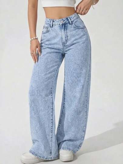 Jeans rectos y holgados con bolsillos para mujer de talla grande, casuales y versátiles