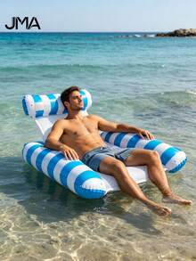 1pc Inflatable Floating Bed, Minimalist 3-Tube Design, Striped Pattern, PVC Material, Suitable For Water, Pool, Beach, Theme Party, Inflatable Water Float, Floating Resting Seat, Requires Separate Air Pump Purchase - Three-tube Mesh Floating Bed - View 6