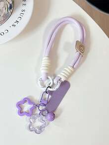 1pc Dopamine Hollow Star Phone Case With Thickened Braided Lanyard, Anti-Drop Keychain - Multicolor - View 8