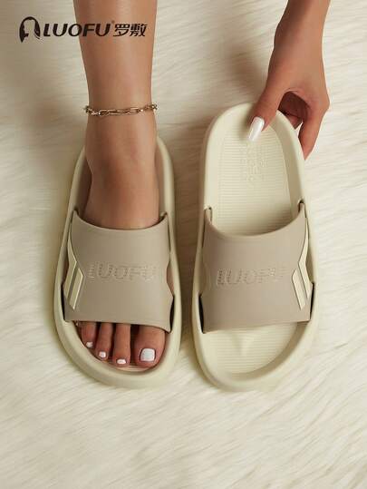 luofu Women's Flat Slippers, Casual Indoor Slip-On Sandals, Non-Slip Durable Lightweight Simple One-Strap Outdoor Slides, Summer Beach Flip Flops