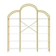 Simple Style 170 X 26 X 190 Cm Shelving Unit, Made Of Steel Tube And MDF, With Five Shelves, Unique Cloud Shape, Easy To Assemble And Clean, Gold And White Color. - 金色 - 查看 7