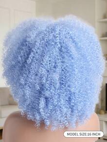 16-Inch Short Curly Afro Kinky Colorful Gradient Wig,Fluffy Synthetic Fiber Wig, Ideal For Daily Wear, Holidays, Birthdays, Parties, And Halloween Costumes Festivals, Costume Parties - 霧霾藍 - 查看 5