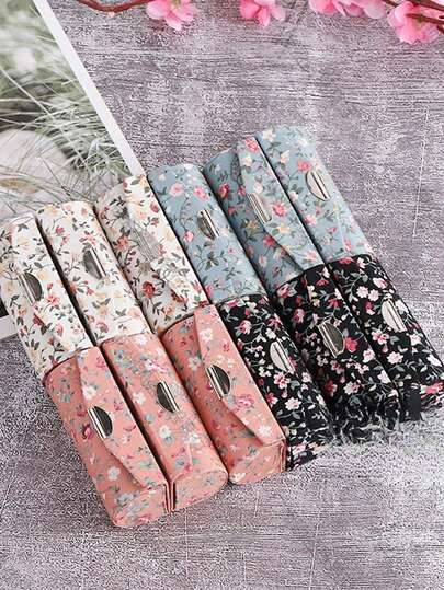 女士复古花卉唇膏盒，带镜子和珍珠吊坠 - 可折叠化妆品收纳包，完美女性礼物 - 优雅折叠设计，方便随身携带唇膏，收纳唇膏、小物件，可作为礼物送给女友、母亲、祖母，也可作为派对礼物