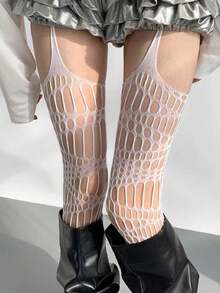 1 Pair Of Spider Web Suspenders, High Tube Hollow Mesh Socks, Long Tube Knee High Suspender Socks, Hollow Socks, Suitable For Daily Parties And Outings In Summer Christmas Gift - 1 cái - Xem 3