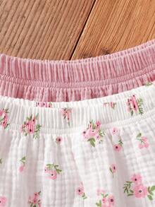 4pcs Baby Girl Floral Print Sleeveless Top + Ruffle Hem Shorts Soft Fabric Summer Infant Toddler Outfit - Multicolor - View 6