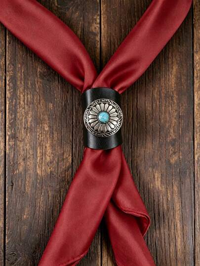 1 chiếc kẹp khăn quàng cổ giả da màu ngọc lam kiểu miền Tây unisex, kẹp khăn bandana bằng da PU cổ điển, kẹp cổ áo choàng, phụ kiện cổ áo phong cách biker retro.