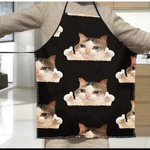 Cute Cat Pattern Polyester Apron Vibrant Cartoon Cats With Hearts & Stars DesignKitchen Apron For Cooking, Baking Home Decor - D - View 9