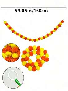 5件套150厘米人造菊花花环，橙色和黄色菊花，适合节日装饰、传统装饰、菊花花环装饰、家居节日装饰、圣诞节装饰、万圣节装饰 - 深黃橙 - 查看 3