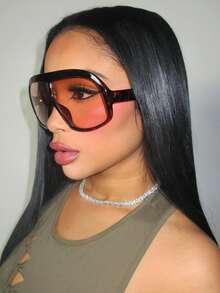 1pc Retro Futuristic Oversized Women's Fashion Glasses, Large Shield Style Fashion Glasses Essential For Summer - Leopard - View 3