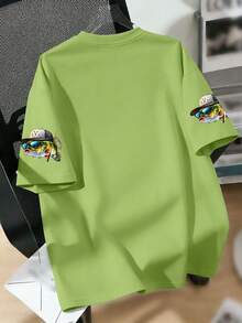 2 pièces/Set Tenue mode garçon à manches courtes, imprimé avec motif thème de pêche, col rond à manches courtes, ludique et convenant pour le port quotidien et les vêtements de sport - Multicolore - Voir 5