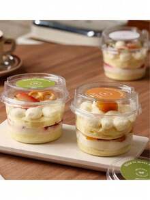 10/30/50个装可重复使用蛋糕杯（带盖），冷萃酸奶杯，椰子布丁杯，燕麦片杯（带盖），防震甜点杯，耐用防裂酸奶杯，奶油蛋糕盒，透明甜点杯，透明蛋糕盒，适用于水果蛋糕、慕斯和冰淇淋，水果碗，慕斯容器，时尚餐具，现代甜点用具，轻便杯子，耐用塑料，甜点容器，家庭烘焙，餐饮服务 - 彩色 - 查看 9