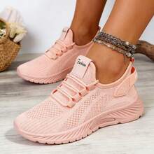 2026 New Style Women's Casual Sports Shoes Solid Color Lace-Up Slip-On Wear-Resistant Eva Insole Women's Tennis Shoes Indoor Exercise Outdoor Hiking Autumn And Winter Women's Shoes - Hồng - Xem 1