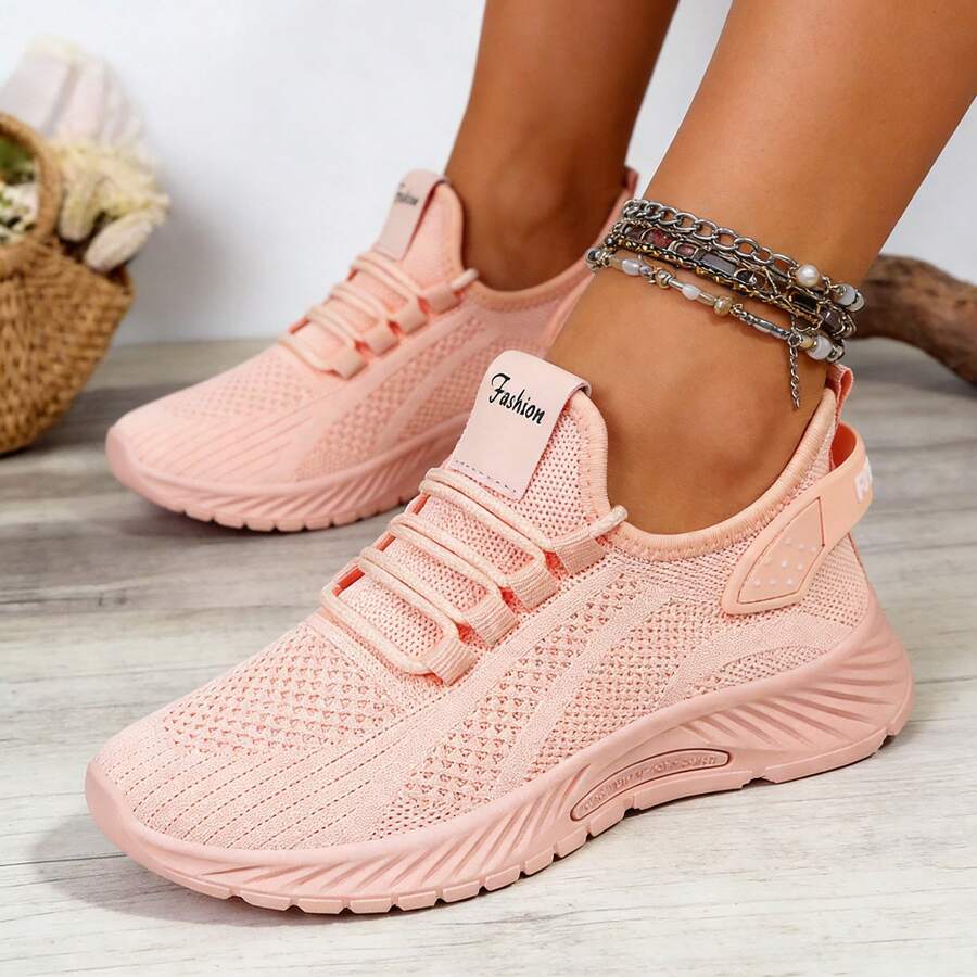 2026 New Style Women's Casual Sports Shoes Solid Color Lace-Up Slip-On Wear-Resistant Eva Insole Women's Tennis Shoes Indoor Exercise Outdoor Hiking Autumn And Winter Women's Shoes - Hồng - Xem 1