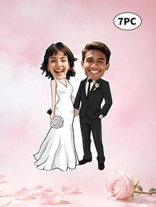 7pcs Custom Photo Wedding Banner Personalized Bride Groom Bunting,Personalized Custom Face Wedding Garland Funny Couple Caricature Decor,Custom Text Wedding Banner Bride Groom Caricature Hanging Decor - Multicolor - View 8