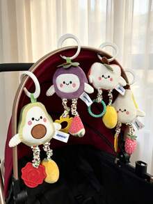 1pc Newborn Baby Plush Rattle Doll, Cute Fruit Embroidery Hanging Ornament With Bell, Portable Grip Training Windchime Soother Doll With BB Sound And Rattle, Suitable As Stroller/Car Seat Accessory, Newborn Gift - Multicolor - View 2
