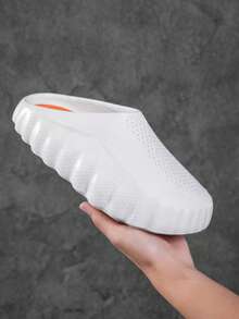 Men's Minimalist Solid Color Soft Bottom Comfortable Slippers, Lightweight Breathable Beach & Pool Slides - White - View 2