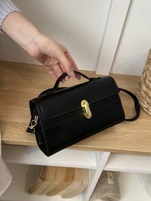 Bolso de mano con estilo retro y de moda, nuevo bolso de hombro casual minimalista, bolso cruzado cuadrado pequeño de estilo único INS - Negro - Ver 4