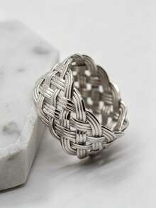 1件简约条纹编织图案造型个性化百搭轻奢戒指女士派对礼物配饰 - 戒指 - 查看 2