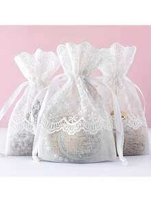 1pc White Lace Drawstring Pouch, Gift Bag For Wedding Party, Gifts, Favors, Birthday, Jewelry, Desktop Decor - Multicolor - View 1