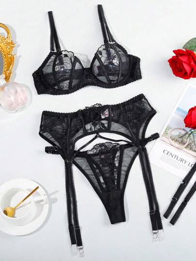 3pcs Women's Sexy Mesh Sheer Camisole Set