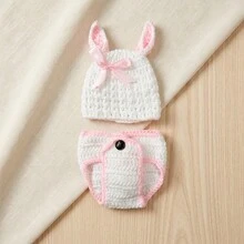 2pcs Newborn Photography Props Handmade Knitted Bow Tie Rabbit Hat And Cover, Photography Accessories For Newborn Baby Boys And Girls - Multicolor - View 8