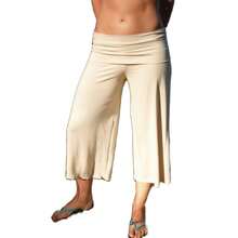 Women Casual Fold Over Loose Fit Capri Pant Leg Cropped Flowy Cotton Gaucho Pants Comfy Casual Yoga Coluttes Pajama Bottom Soft Comfortable Cropped Trouser Lounge Sleepwear Bottoms - 米色 - 查看 1