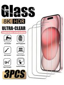 3pcs 9H Hardness High-Definition Tempered Glass Screen Protector, Compatible With IPhone And Other Models. The Product Surface Has A Special Anti-Fingerprint Coating To Effectively Reduce Fingerprint And Oil Residue, Keeping The Screen Clean And Clear For A Comfortable Visual Experience. It Also Has Practical Water-Resistant Capability To With Daily Water Or Beverage Spills. - Clear - View 23