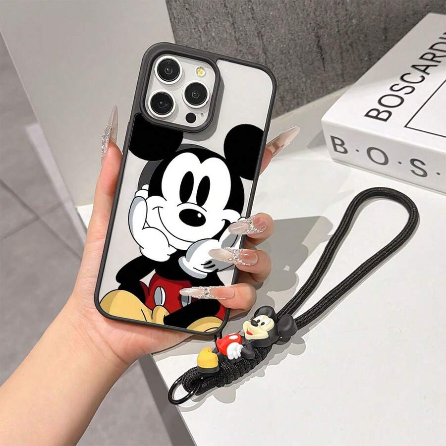 This Disney Mickey Mouse Pattern Lanyard Phone Case Features A Strong Magnetic Closure And Full Coverage Of Acrylic And TPU Material. It's Shockproof, Lightweight, And Suitable For IPhone17/16/11/13/15/15 Plus/15 Pro/15 Pro Max/12/14 Pro Max/11 Pro Max/12 Pro/12 Pro Max/13. It's A Popular Birthday Gift, Business Gift, Durable, Stain-Resistant, And Fingerprint-Resistant New Phone Case For Men And Women. It Also Includes A Mickey Mouse Phone Case And Mickey Mouse Doll Bracelet. Compatible With SamsungGalaxy S20, S21, S22, S23, And S24 Series. It's The Perfect Gift For Friends And Family. This Stylish Phone Case Is Fun, Lightweight, And Durable. IPhone17 Pro Max Phone Case, Minnie Phone Case. - màu đen - Xem 1